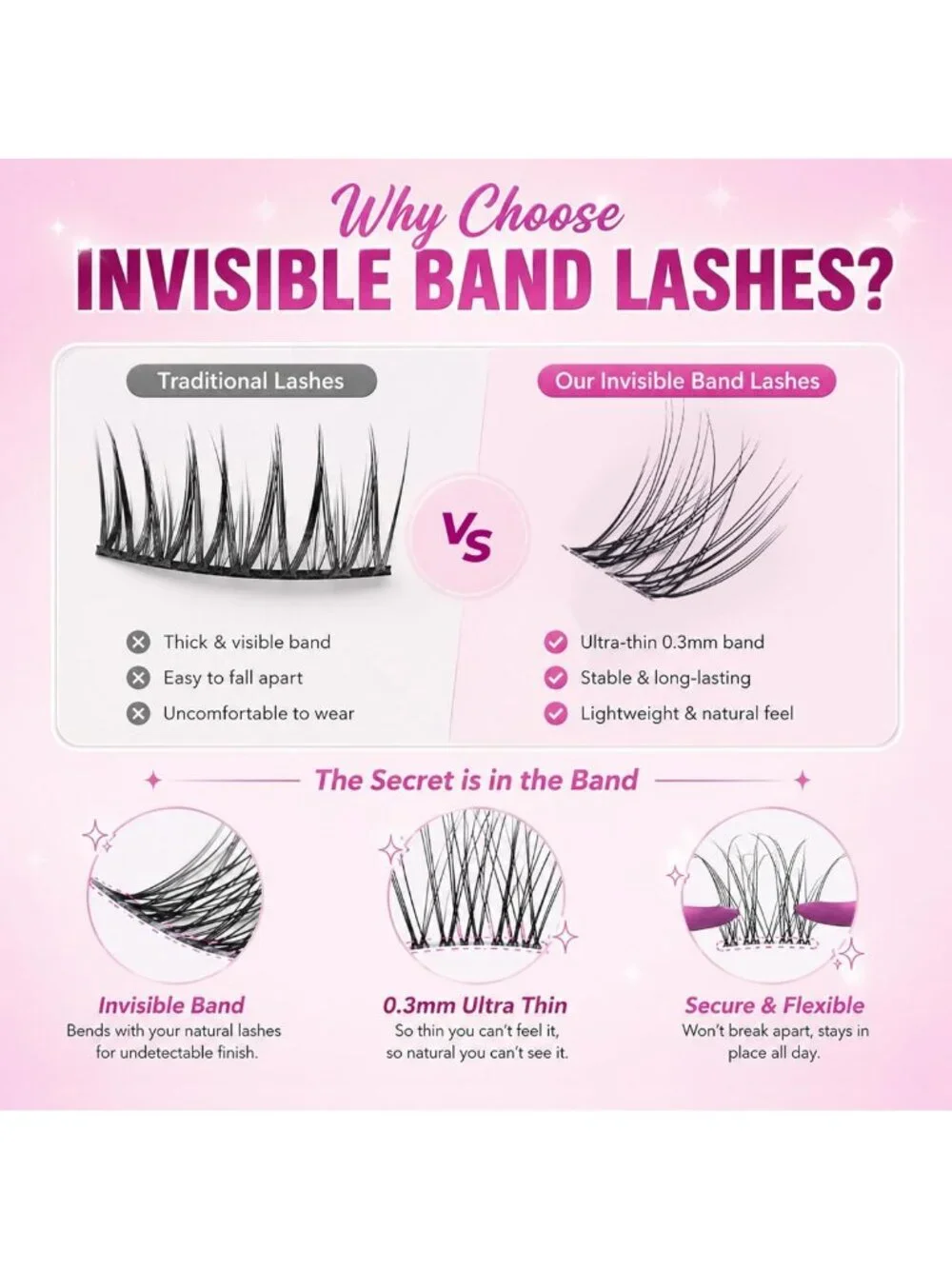 Natural Wispy Lash Clusters Kit - Invisible Band, 8-18mm Length, Fluffy Volume